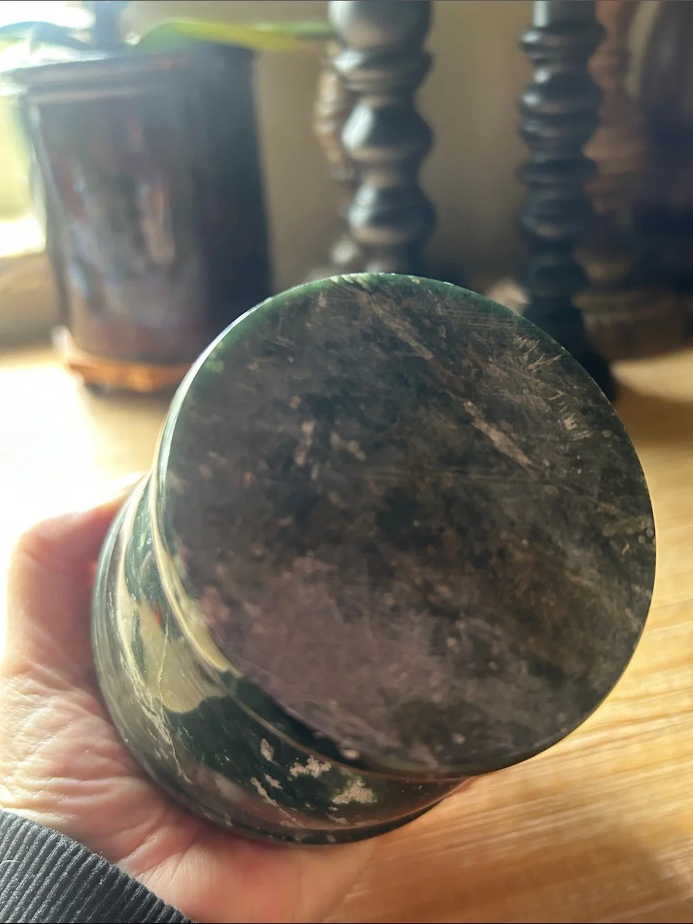 Green Solid Stone Mortar and Pestle